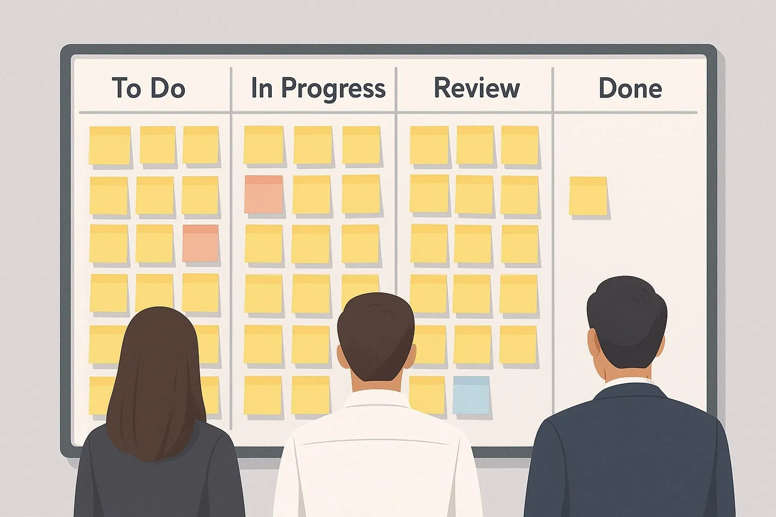 A kanban board showing repetitive tasks